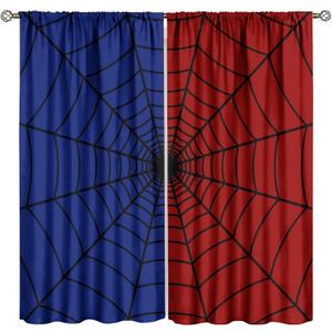 Super Hero Spider Web Window Curtains for Kids, Black Spiderweb Window Treatments Kids Red Blue Curtain Drapes for Boys Girls Baby Toddler Children Bedroom Playroom W42xL54in (Decor)