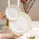 60Pcs Ivory Gold Plastic Plates, Elegant Disposable Dinner Plates Combo Pack 10in Dinner Plate and 7in Dessert Plate Fancy Gold Rim Dinnerware Set for Party, Wedding