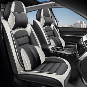 2 Car Seat Covers for Kia EV9 2000-2026 Breathable Leather,Waterproof Car Seat Protectors with Comfort Headrest Pillows,Automotive Vehicle Cushion with Storage Pockets (Luxury,Gray)