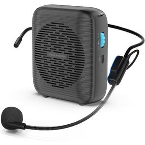 (Black) Portable Rechargeable Voice Amplifier for Teachers, Coaches, Tour Guides, Presentations, and Meetings with a Large Number of Attendees