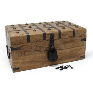 Nautical Cove Treasure Chest Wooden Box with Antique Iron Lock and Skeleton Key (Large 14.5x8x6.75) - Storage and Decor  Pirate Wooden Treasure Chest, Decorative Box with Hinged Lid,