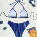 Women's Dots Print Halter Bathing Suit High Waisted Summer Bikini Set (Blue, S)