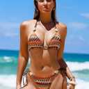 ZAFUL Women's Bikini Sets Beads Triangle Swimsuits 2 Piece String High Cut Cheeky Bathing Suits, S