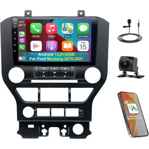 Android 13 car Radio for Ford Mustang 2015-2020-Wireless Carplay and Android Auto, [2+32GB] 9 Inch Touch Screen Upgrade for Mustang in-Dash Navigation GPS Unit, WiFi, BT, HiFi, SWC, Backup Cam