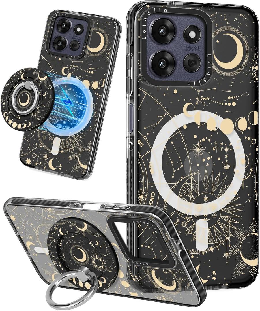 Lotadilo Cute Case for Moto G Power 2026/2025/Play 5G 2025 for Women Girls - Funny Sun Moon Design Compatible with Magsafe Ring Holder Magnetic Stand Kickstand Fashion TPU Phone Covers Kawaii