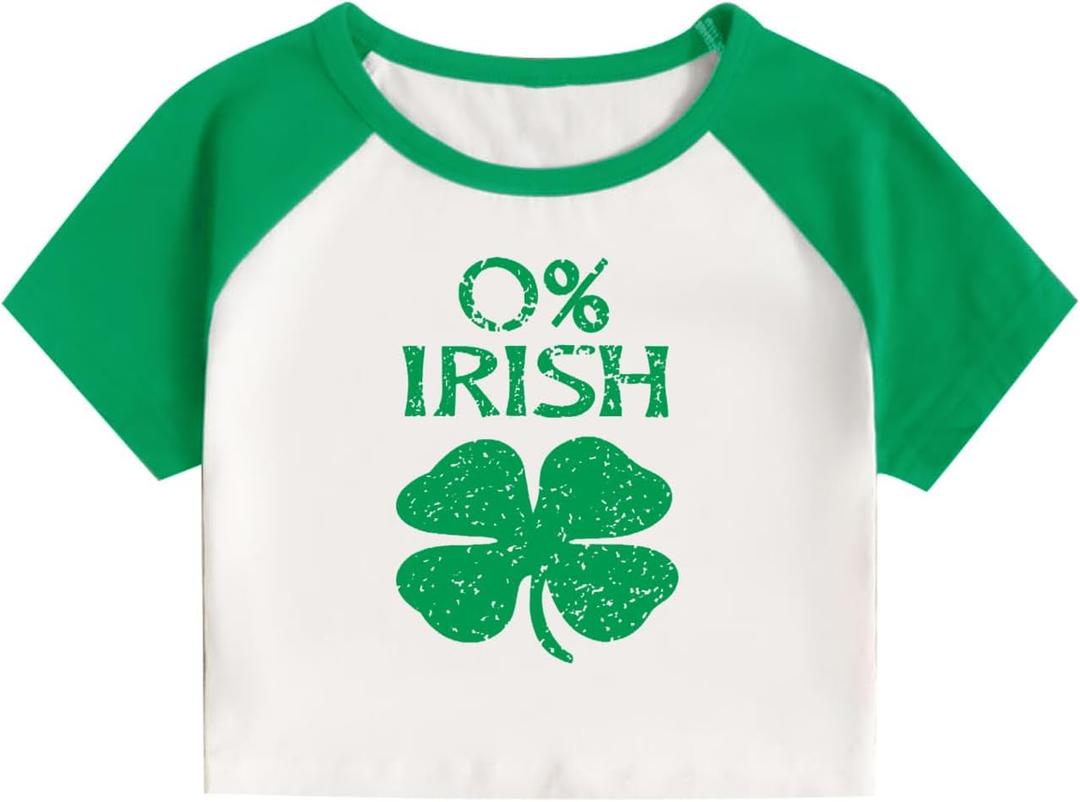 Women's Saint Patrick's Day Shirt St. Patrick's Day Crop Top Irish Shirt Shamrock Graphic Short Sleeve Crop Top (Medium, Sc-greenw-5)