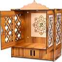 Rousrie Wooden Temple Mandir for Home with Door Cabinets | Beautiful Pooja Unit with Storage Space | with LED Light and Wall Mounts | Pooja Mandir for Home Big Size (H-22, L-16.5, B-10.6 inch)