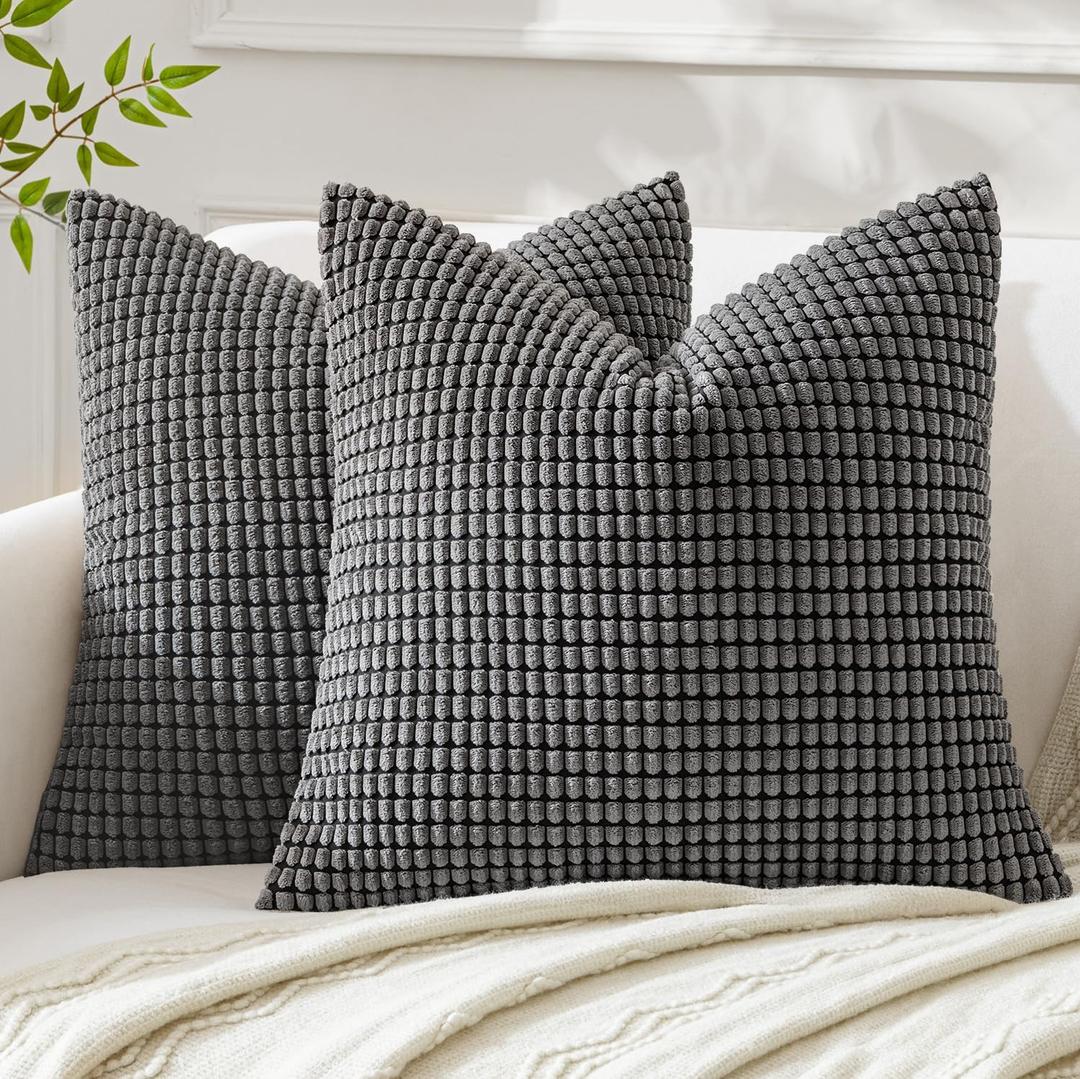 MIULEE Pack of 2 Pillow Covers 18x18 Inch Granules Soft Corduroy Decorative Throw Pillow Covers for Couch Cushion Sofa Bedroom Living Room, Grey