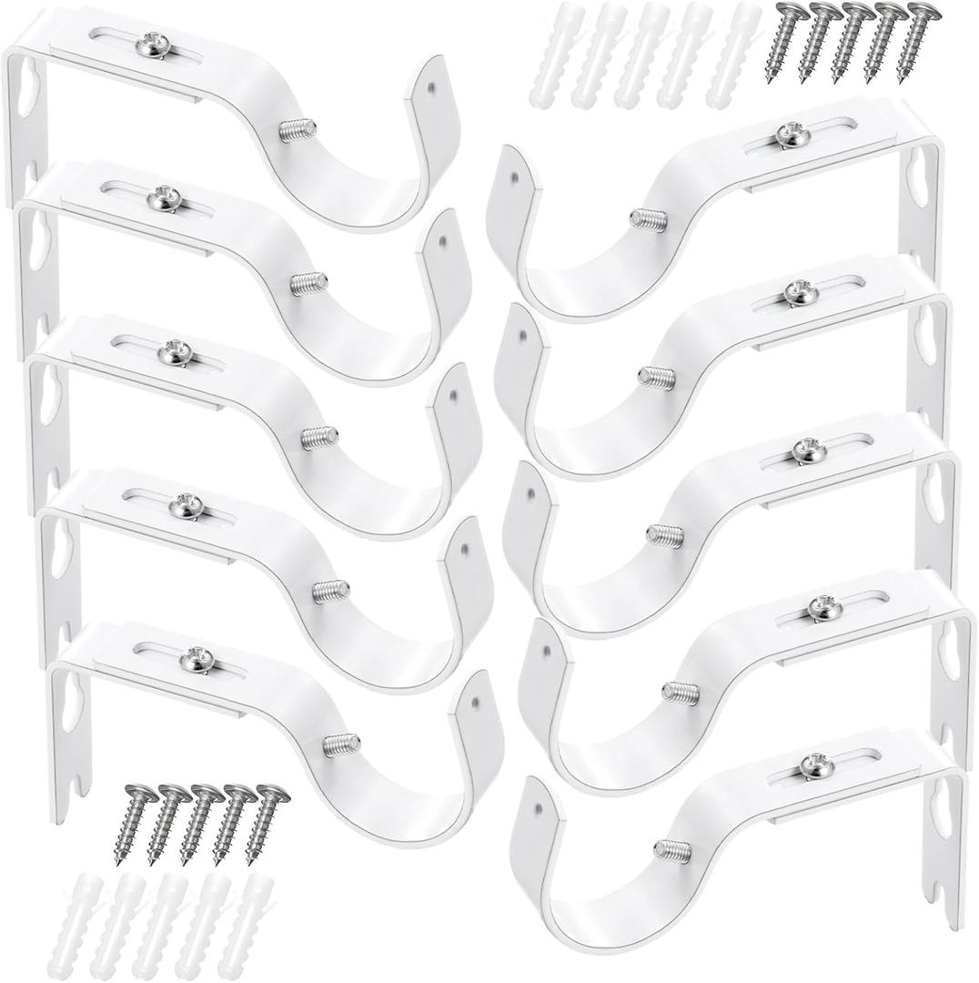 Frienda 10 Pcs Ivory White Curtain Rod Support Brackets Adjustable Curtain Rod Hangers for 1 Inch Diameter General Hardware Holders Wall Bracket Hanger Hooks with Screws