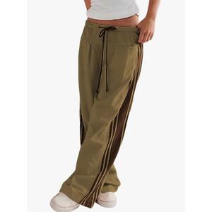 Hongsui Women's Wide Leg Pants Drawstring High Rise Side Striped Slouchy Palazzo Pants with Pockets, XXL