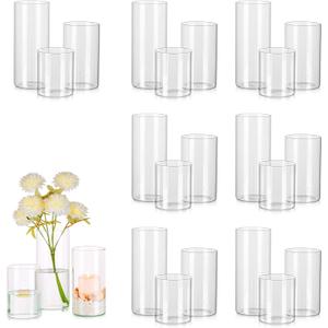 Glass Cylinder Vases Set of 24, Hewory Tall Clear Vase for Centerpieces, Glass Hurricane Candle Holders for Pillar or Floating Candles, Round Vases for Wedding Anniversary Events Table Decor, 3.3in (D3.3"x H5.5" + D3.3"x H7.5" + D3.3"x H9.5")
