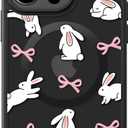 FUNMIKO for iPhone 15 Pro Case Wireless Charging & Military-Grade Protection - Cute Floral Design for Women Girls, Non-Slip Matte Cover with Shockproof Corners - Adorable Rabbit and Bows