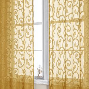OWENIE Furman Gold Sheer Curtains 63 inch Length for Bedroom Living Room 2 Panels Set, Jacquard Clip Textured Semi Sheer Curtains, Light Filtering Rod Pocket Farmhouse Window Treatments, 40Wx63L inch