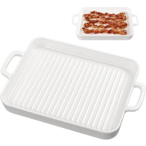 Bacon Cooker for Microwave Oven,Ceramic Microwave Bacon Tray,White Bacon Cooker Meat Rack for Oven, Square Baking Tray,Multi-Functional Microwave bacon Cooker,Microwave-Safe