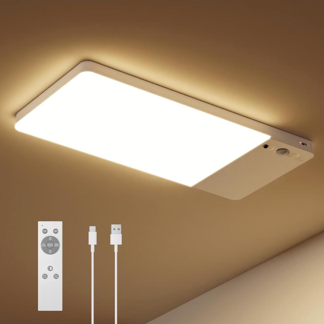 FULEN Rechargeable Motion Sensor Ceiling Light Upgraded,Closet Light with 12000mAh Battery, LED Shower Lights, Ceiling Lamp for Bathroom,Pantry,Garage,Remote Control (White)