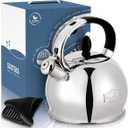 SUSTEAS Stove Top Whistling Tea Kettle - Food Grade Stainless Steel Teakettle Teapot with Cool Touch Ergonomic Handle, With 1 Silicone Pinch Mitt Included,2.64 Quart(SILVER)