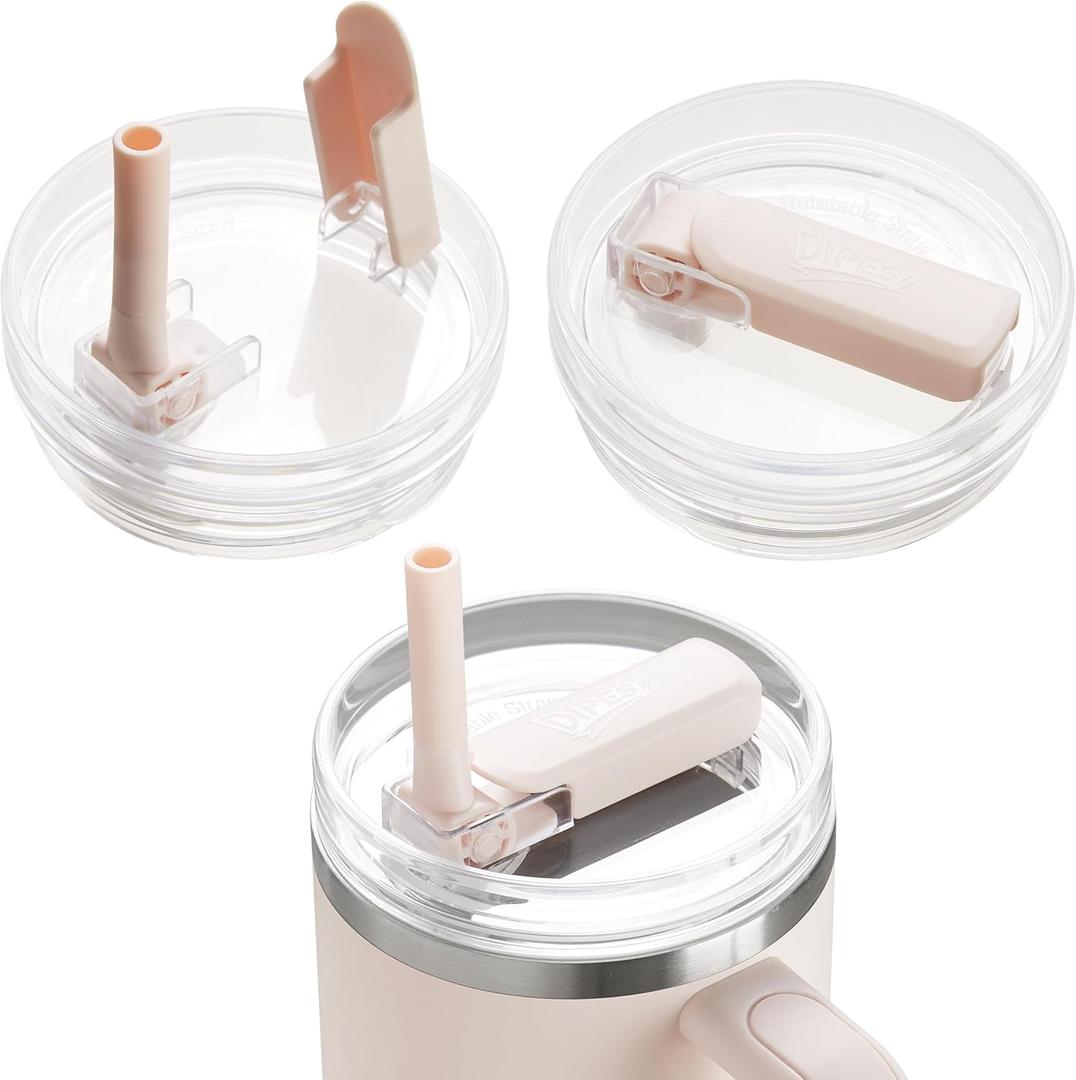 2Pack 40oz Tumbler Lid Replacement suit for Stanley Quencher cup, Flip Straw Spill Proof Leak Resistant Straw Cover, Dishwasher Safe Stanley Cup Accessories(2 Rose Quartz)