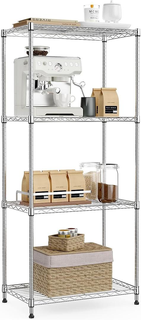 IZEUK 4-Tier Chrome Metal Storage Shelves, Adjustable Wire Shelving Unit Organizer for Kitchen, Bathroom, Home, 1000 lbs, 13.7" D x 23.6" W x 53.4" H