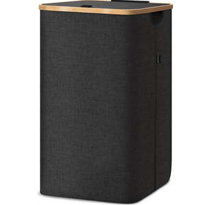 BALEINE Laundry Hamper with Lid, Tall Laundry Baskets with Bamboo Pull Handles, Large Laundry Bin with Internal Support (26 Gal/100L, Black)