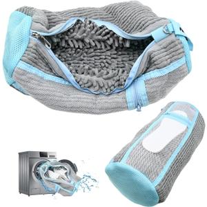 Shoe Washing Machine Bag,2 Pcs Shoe Washing Bag for Dryer & Washer, Reusable Laundry Shoe Bag for All Shoes Sizes, Independent Insole Compartment With Side Mesh (Grey)