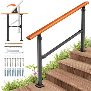 4 Step Metal Wood Grain Handrail Kit, Indoor Outdoor Stairs Hand Rails for Elderly, Porch Handrail for Wooden Exterior Concrete Steps, Fit 1 to 4 Steps