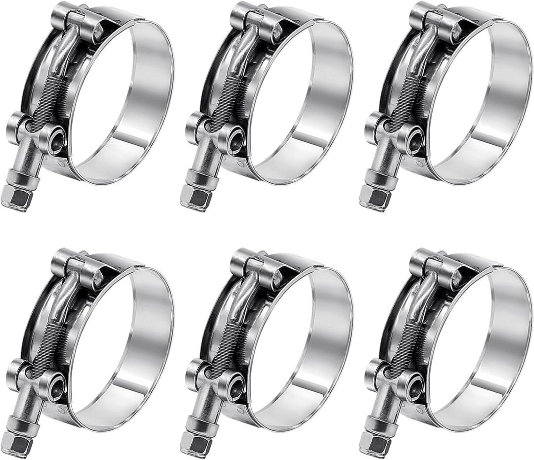6 Pack 1.75 inch T-Bolt Hose Clamps, Stainless Steel_304 Working Range 51mm-59mm for 1.75" Hose ID, Turbo Intake Intercooler Clamp for Automotive (2.00" - 2.32"(51mm - 59mm))
