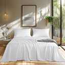 LBRO2M Cooling Bed Sheet 100% Viscose Derived from Bamboo Sheet Set 4 Piece Queen Size,Fit Up to 16" Deep Mattress, 1800 TC Sheet Super Soft Silky Smooth, Breathable Cool Bedding (Queen White)