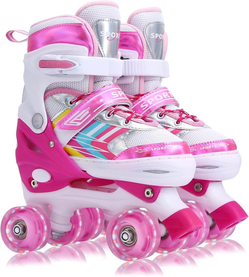 Roller Skates for Kids Girls Toddlers Beginners, 4 Size Adjustable Light Up Wheels Roller Skates for Girls Youth, Medium