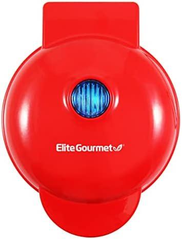 Elite Gourmet EWM015R# Electric Nonstick 4.5-inch Mini Waffle Maker, Belgian Waffles, Compact Design, Hash Browns, Keto, Snacks, Sandwich, Eggs, Easy to Clean, Red