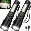Flashlight Rechargeable Flashlights High Lumens, 99,000 LM Bright LED Flashlight Powered Flash Light, USB Rechargeable Flashlights & Waterproof Handheld Flash lights for Home Camping Hiking(2 Pack)
