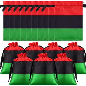 Bulyoou 24 Pcs Kwanzaa Party Favor African Heritage Holiday Gifts Bags Bulks Reusable Drawstring Bags Kwanzaa Party Supplies for Gifts(Red, Black, Green)