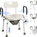 4 in 1 Bedside Commode for Seniors,Portable Toilet for Adults with Arms & Removable Bucket,Height Adjustable Commode Chair for ToiletSwivel Shower Chair for Inside Shower for Handicapped, Adults