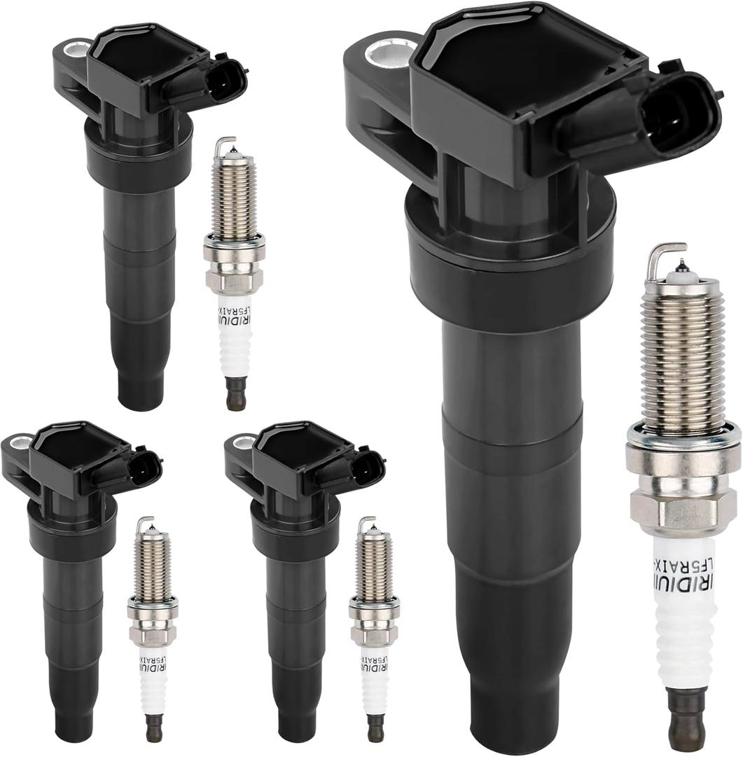 HQPASFY UF611 Ignition Coils Pack & Iridium Spark Plugs Set of 4 Compatible with Kia Sorento Forte Koup Optima Sorento Sportage Rondo, Hyundai Genesis Equus Tucson Santa Fe Replaces# 5C1880, GN10568