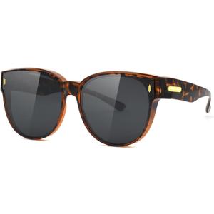 Meeloog Over Glasses Sunglasses for Women Polarized Stylish Large Shades Cover Glass Women Cateye Round UV400 for Driving (Tortoise Frame Black Lens)