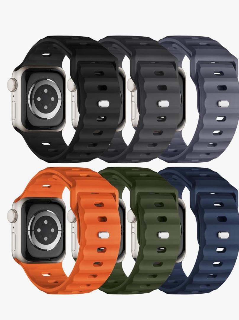 Sport Bands 6-Pack Compatible with Apple Watch Ultra 3/2 Band 49mm 46mm 45mm 44mm 42mm, Wide Soft Silicone Wristbands Waterproof Strap Men for iWatch Series 11 10 9 8 7 6 5 4 3 SE Ultra