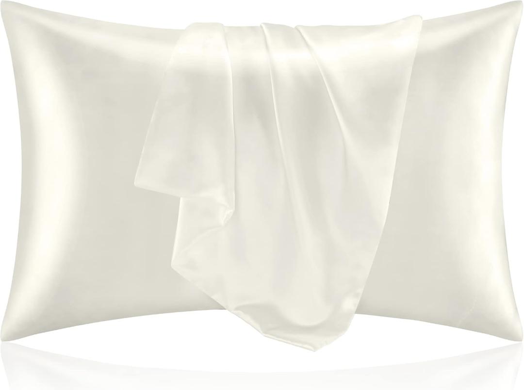 BEDELITE Satin Pillowcase for Hair and Skin, Super Soft and Cooling Similar to Silk Pillow Cases 2 Pack with Envelope Closure, Gift for Women Men(20"x26" Standard Size, Ivory)