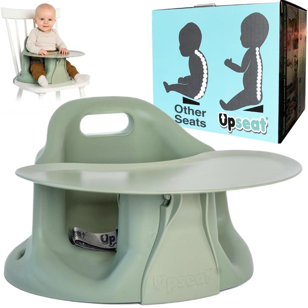 Upseat The Original Ergonomic Baby Floor & Booster Seat with Tray, Developed with Physical Therapists for Upright Posture & Healthy Hip Development, 424 Months, Extra-Large Tray (Sage)