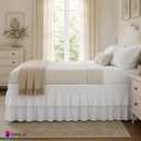 RIMELA Ruffle Bed Skirt White King 16 Inch Drop, Elastic Wrap Around Bed Skirts King Size, Easy to Install Dust Ruffle, Machine Washable Soft Fabric, Multi Ruffle Bedskirt, King/CalKing-16" Drop