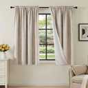 H.VERSAILTEX Linen Look 100% Blackout Curtains 45 Inches Long for Bedroom Full Light Blocking Rod Pocket Linen Textured Thick Window Curtain Drapes with White Backing, Natural, 2 Panels