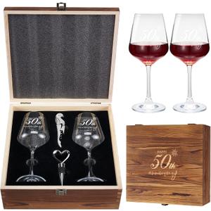 AW BRIDAL 50th Anniversary Wedding Gifts 50th Golden Couples Gifts 50th Wedding Gift for Parents, Husband, Wife - 50th Anniversary Wine Glasses with Wood Keepsake Box