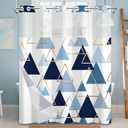 No Hook Geometric Shower Curtain with Snap in Liner, Blue and Gold Triangle Pattern with Mesh Top Window, Waterproof Double Layer for Bathroom Decor, 71 x 74 Inch