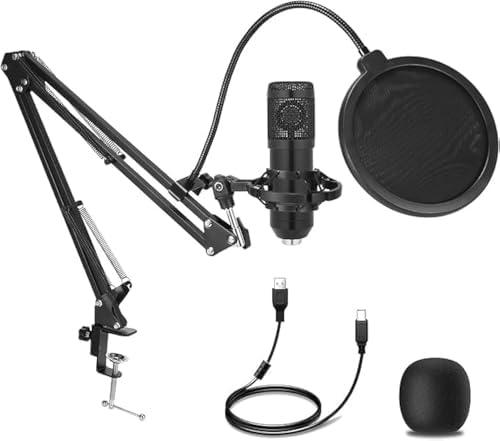 TOPUPHOE Condenser Microphone,Professional Cardioid Studio Streaming Podcast PC Computer USB Microphone Set with Adjustable Mic Suspension Scissor Arm for Broadcasting,Gaming, YouTube,Meeting