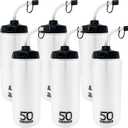 50 Strong 1 Liter BPA-Free Plastic Round Sports Water Bottle with Straw - 6 Pack