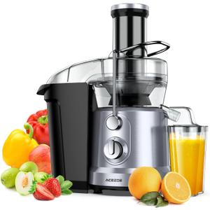 Juicer Machines 1300W Juicer Vegetable and Fruit, Power Juicers Extractor with 3" Feed Chute, Centrifugal Juicer with High Juice Yield, Easy to Clean&BPA-Free, Dishwasher Safe-Silver-Black