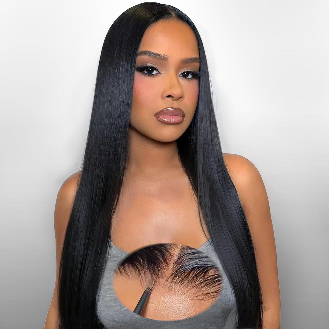 Wear and Go Glueless Wigs Human Hair Pre Plucked Pre Cut 180% Density 6x4 Ready to Wear Lace Front Human Hair Wigs Straight for Black Women 24 Inch