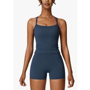 ABOCIW 2 Pieces Workout Sets for Women, Cross Back Tank Top Matching High Waist Biker Shorts, Gym Yoga Pilates Outfits, S