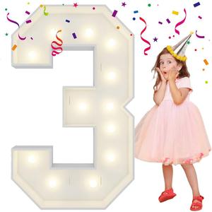 4FT Light Up Numbers Letters, Mosaic Numbers for Balloons, Giant Marquee Numbers, Mosaic Balloon Number 3 for 3rd 13th 30th Birthday Party Decorations, Anniversary Party Decor