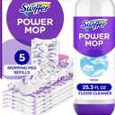 Swiffer Power Mop Refill Pack, Floor Cleaner for Mopping Tile, Vinyl, Laminate, Wood in Home, Bathroom, Kitchen, All Purpose Multi-Surface Cleaning, 5 Pads + 1 Lavender Solution