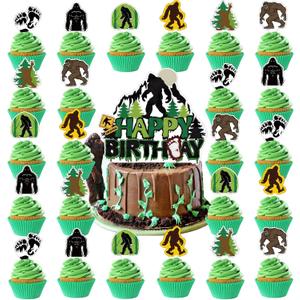 Bigfoot Birthday Decor - 37PCS Bigfoot Cupcake Toppers Decorations Animal Theme Bday Cupcake Picks Party Supplies