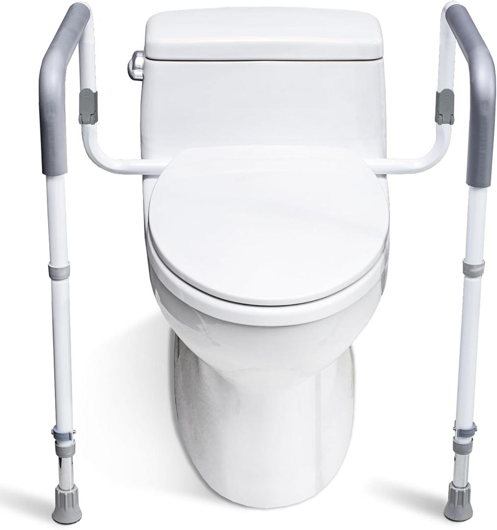 Toilet Safety Rails for Elderly Adults - Adjustable Bathroom Toilet Safety Frame with Handles - Stand Alone Toilet Grab Bar for Senior, Handicap & Disabled,Fits Most Toilets, White, TRX-8002